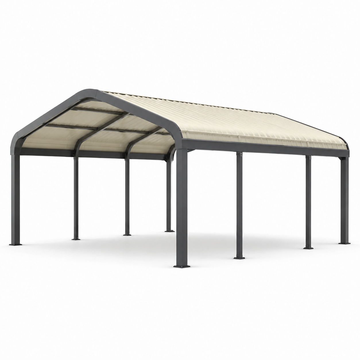 Abri voiture avec cadre en acier et toit en polycarbonate beige