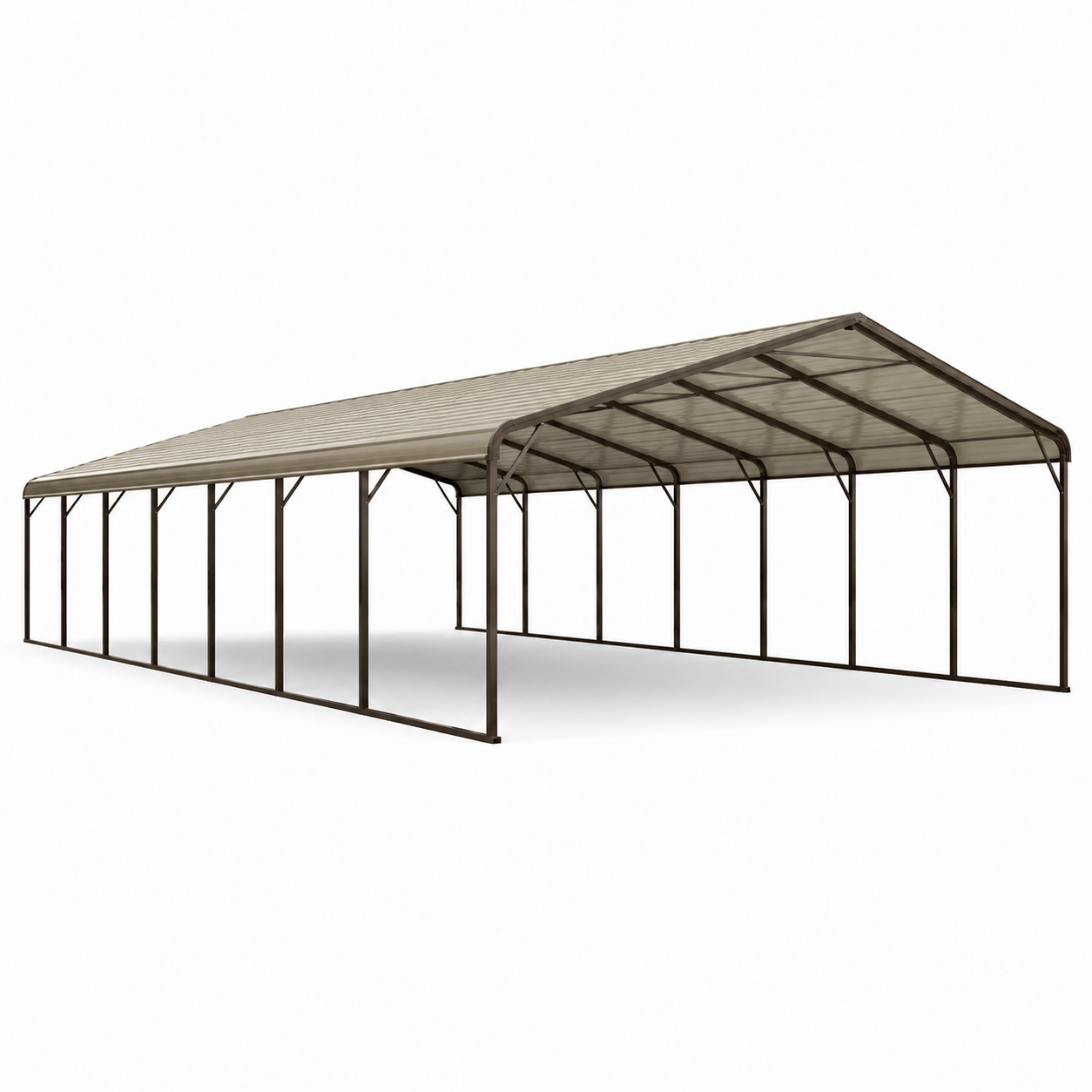 Abri voiture métal 12x6m structure acier galvanisé toit polycarbonate beige