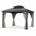 Pavillon de jardin en métal avec rideaux beige