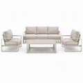 Ensemble salon extérieur aluminium avec coussins en tissu beige