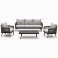 Ensemble 4 pièces salon extérieur en aluminium et corde avec coussins gris