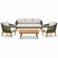 Ensemble de salon de jardin en bois et corde, coussins beige