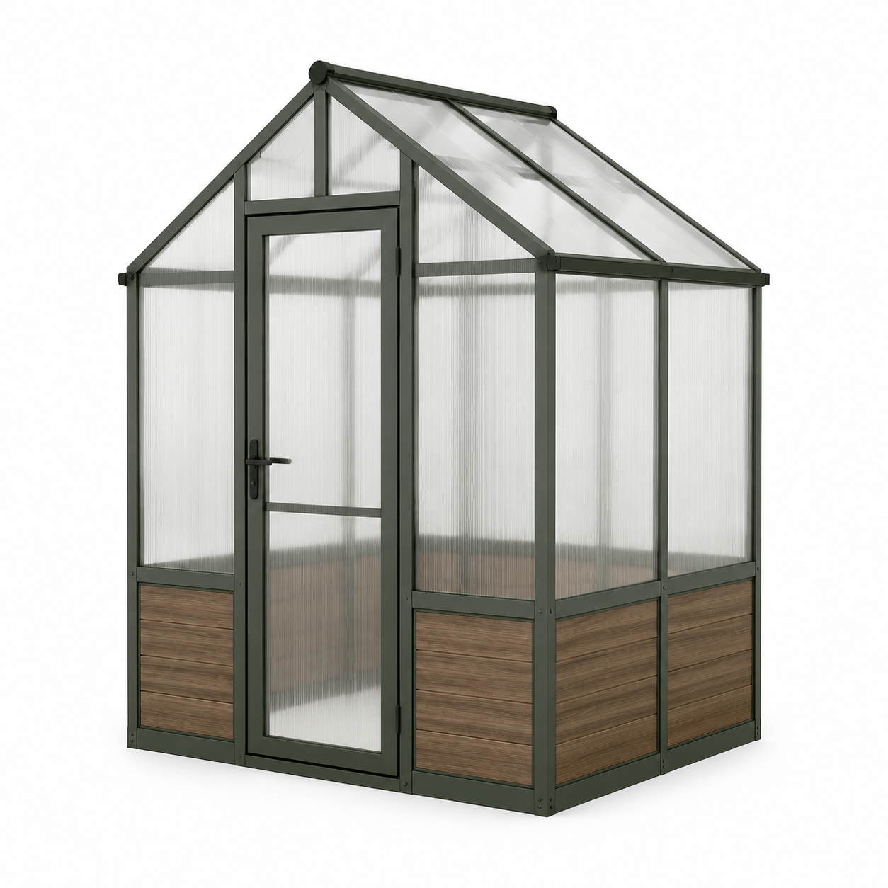 Serre de jardin en polycarbonate avec cadre en aluminium vert et brun