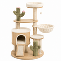 Arbre à chat en bois avec sisal et plateforme crème