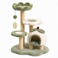 Arbre à chat en bois avec maison et plates-formes en peluche verte