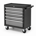 Chariot à outils en métal noir, 5 tiroirs avec roulettes
