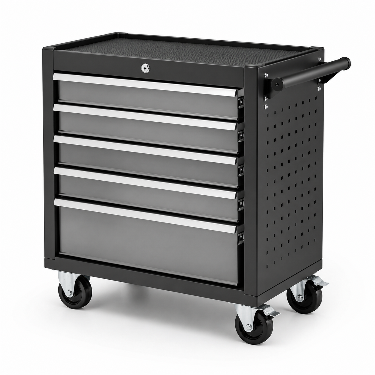 Chariot à outils en métal noir, 5 tiroirs avec roulettes
