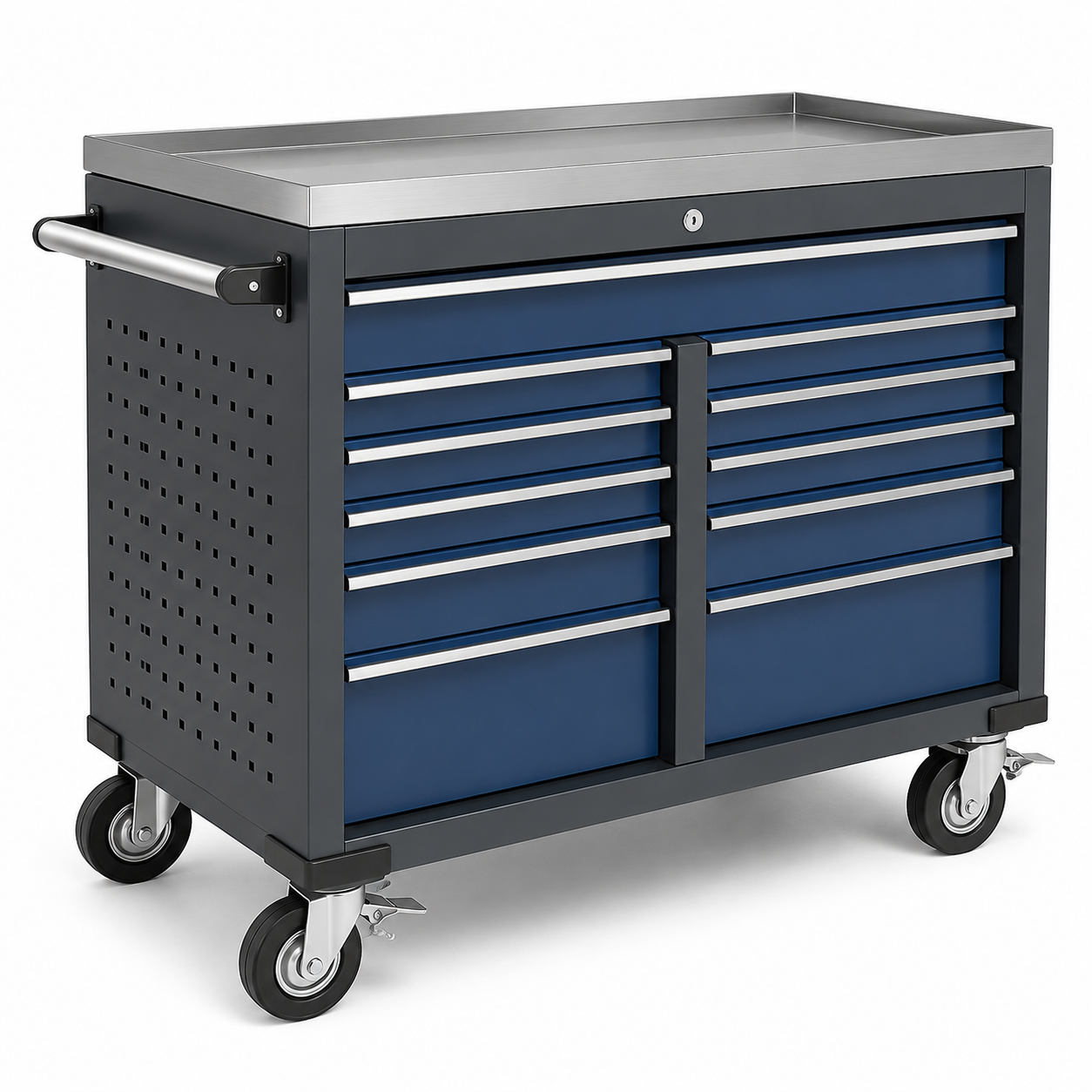 Chariot à outils en métal bleu avec 8 tiroirs