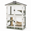 Enclos pour chat en bois et métal avec hamac 120x60x160cm blanc et vert