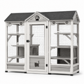 Enclos pour chat en bois avec grillage métallique, blanc