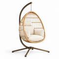 Fauteuil suspendu en rotin avec coussins en polyester beige