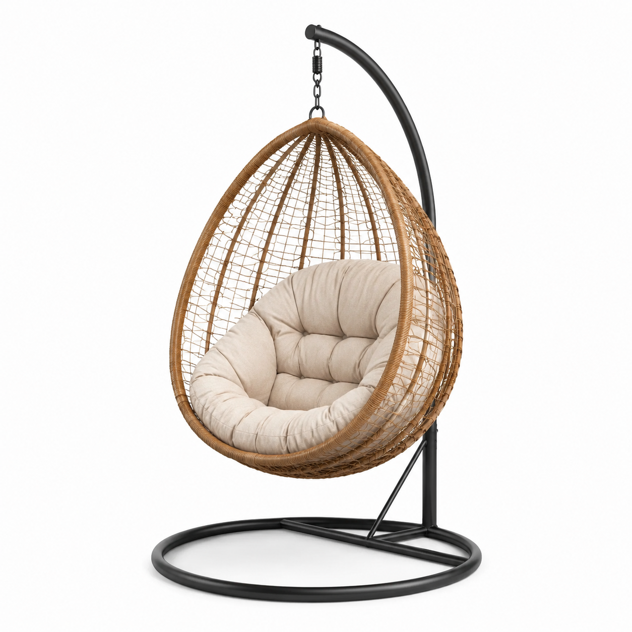Chaise suspendue en rotin synthétique avec coussin beige, 190 cm