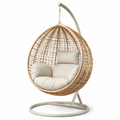 Chaise suspendue en rotin avec coussins en tissu beige
